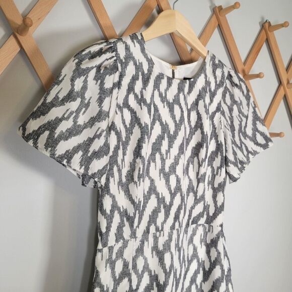 J.Crew Black Ikat Print Silk Flutter Sleeve Dress - Picture 3 of 10